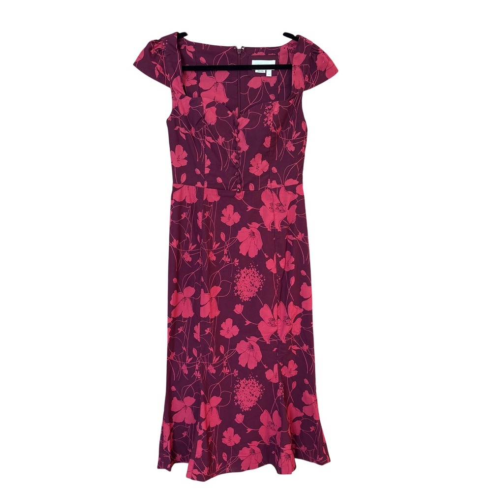 Anthropologie Cecily Fit & Flare Dress Women Plum Floral Sweetheart SIZE Small